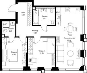 2-BD Apartment Sale, 71.5平方米 at Multikvartal CITYZEN, Vishnyovaya Street, Moscow, Russia #3