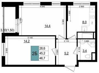 1-BD Apartment Sale, 46.7 sq. m. at Mikrorayon 6 6A, 6A mikrorayon, Odintsovo, Moscow Region, Russia #3