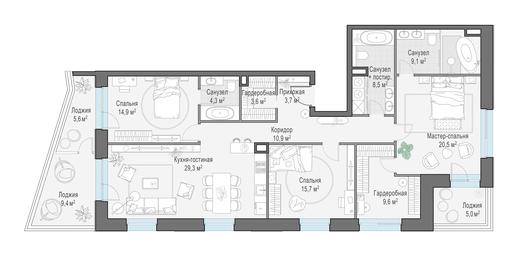 3-BD Apartment Sale, 140.8 sq. m. at Foriver, Simonovskaya Embankment, 3к1, Moscow, Russia #4