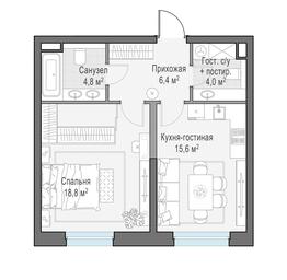 1-BD Apartment Sale, 49.6平方米 at Foriver, Simonovskaya Embankment, 3к1, Moscow, Russia #3