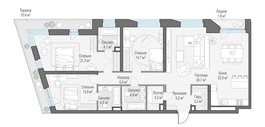 3-BD Apartment Sale, 131.6 sq. m. at Foriver, Simonovskaya Embankment, 3к1, Moscow, Russia #3