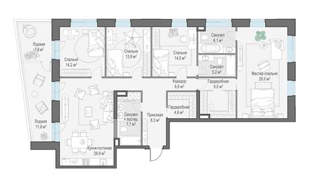 4-BD Apartment Sale, 159.3平方米 at Foriver, Simonovskaya Embankment, 3к1, Moscow, Russia #4
