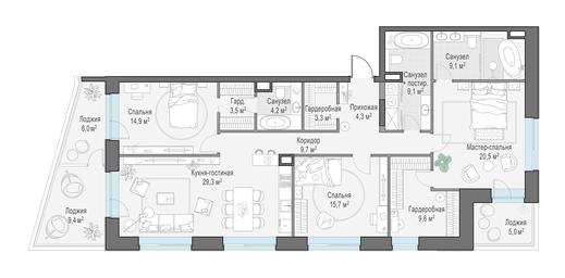 3-BD Apartment Sale, 144平方米 at Foriver, Simonovskaya Embankment, 3к1, Moscow, Russia #4
