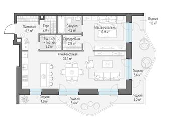 1-BD Apartment Sale, 82.4平方米 at Foriver, Simonovskaya Embankment, 3к1, Moscow, Russia #3