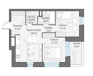 1-BD Apartment Sale, 57.9 sq. m. at Foriver, Simonovskaya Embankment, 3к1, Moscow, Russia #2
