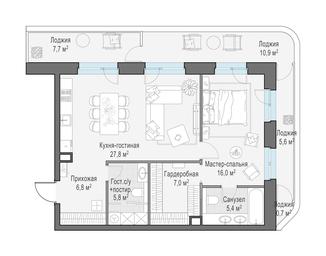 1-BD Apartment Sale, 79.1平方米 at Foriver, Simonovskaya Embankment, 3к1, Moscow, Russia #3