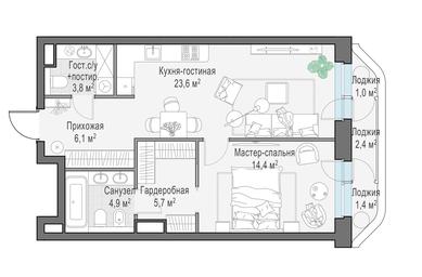 1-BD Apartment Sale, 61.3平方米 at Foriver, Simonovskaya Embankment, 3к1, Moscow, Russia #2 1-BD Apartment Sale, 61.3平方米 at Foriver, Simonovskaya Embankment, 3к1, Moscow, Russia #2