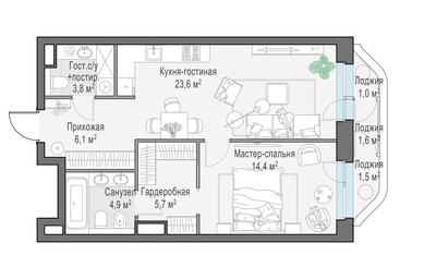 1-BD Apartment Sale, 60.9 sq. m. at Foriver, Simonovskaya Embankment, 3к1, Moscow, Russia #2 1-BD Apartment Sale, 60.9 sq. m. at Foriver, Simonovskaya Embankment, 3к1, Moscow, Russia #2