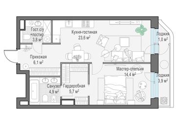 1-BD Apartment Sale, 61.5 sq. m. at Foriver, Simonovskaya Embankment, 3к1, Moscow, Russia #2