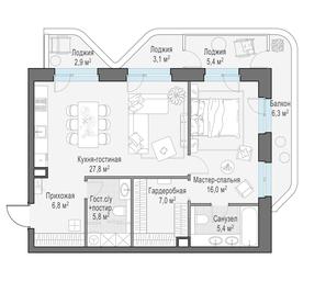 1-BD Apartment Sale, 76.2平方米 at Foriver, Simonovskaya Embankment, 3к1, Moscow, Russia #3