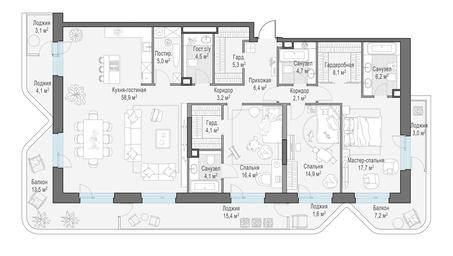 3-BD Apartment Sale, 182.7 sq. m. at Foriver, Simonovskaya Embankment, 3к1, Moscow, Russia #3