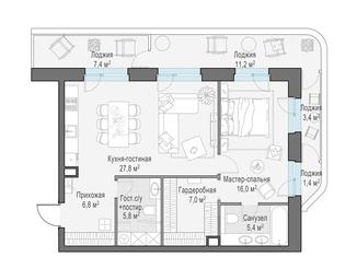 1-BD Apartment Sale, 80.4平方米 at Foriver, Simonovskaya Embankment, 3к1, Moscow, Russia #3