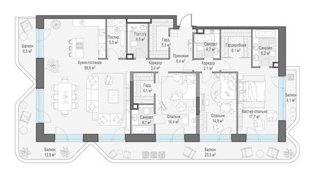 3-BD Apartment Sale, 178.4 sq. m. at Foriver, Simonovskaya Embankment, 3к1, Moscow, Russia #3