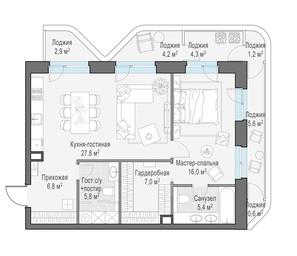 1-BD Apartment Sale, 78.4平方米 at Foriver, Simonovskaya Embankment, 3к1, Moscow, Russia #3