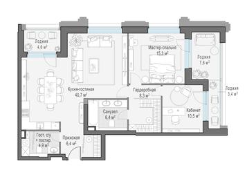 1-BD Apartment Sale, 100.7平方米 at Foriver, Simonovskaya Embankment, 3к1, Moscow, Russia #3