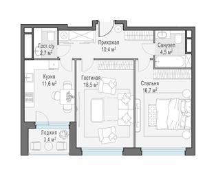 2-BD Apartment Sale, 66.1平方米 at Foriver, Simonovskaya Embankment, 3к1, Moscow, Russia #3 2-BD Apartment Sale, 66.1平方米 at Foriver, Simonovskaya Embankment, 3к1, Moscow, Russia #3