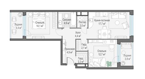 2-BD Apartment Sale, 69.9 sq. m. at Foriver, Simonovskaya Embankment, 3к1, Moscow, Russia #2 2-BD Apartment Sale, 69.9 sq. m. at Foriver, Simonovskaya Embankment, 3к1, Moscow, Russia #2