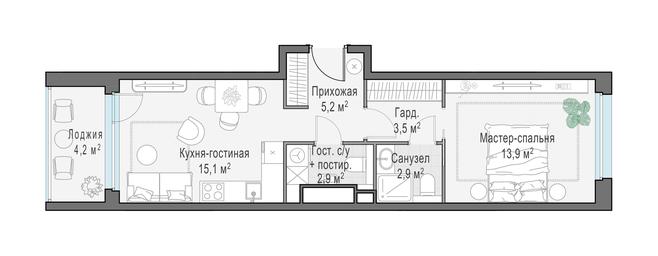 1-BD Apartment Sale, 46.3平方米 at Foriver, Simonovskaya Embankment, 3к1, Moscow, Russia #2 1-BD Apartment Sale, 46.3平方米 at Foriver, Simonovskaya Embankment, 3к1, Moscow, Russia #2