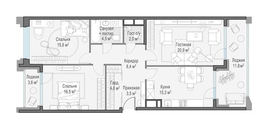 3-BD Apartment Sale, 98.4平方米 at Foriver, Simonovskaya Embankment, 3к1, Moscow, Russia #3 3-BD Apartment Sale, 98.4平方米 at Foriver, Simonovskaya Embankment, 3к1, Moscow, Russia #3