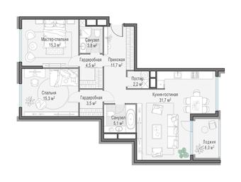 2-BD Apartment Sale, 99.3 sq. m. at Foriver, Simonovskaya Embankment, 3к1, Moscow, Russia #3 2-BD Apartment Sale, 99.3 sq. m. at Foriver, Simonovskaya Embankment, 3к1, Moscow, Russia #3
