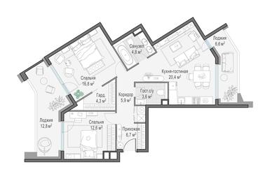 1-BD Apartment Sale, 85.7 sq. m. at Foriver, Simonovskaya Embankment, 3к1, Moscow, Russia #2 1-BD Apartment Sale, 85.7 sq. m. at Foriver, Simonovskaya Embankment, 3к1, Moscow, Russia #2