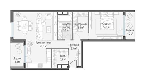 2-BD Apartment Sale, 72.3平方米 at Foriver, Simonovskaya Embankment, 3к1, Moscow, Russia #3 2-BD Apartment Sale, 72.3平方米 at Foriver, Simonovskaya Embankment, 3к1, Moscow, Russia #3