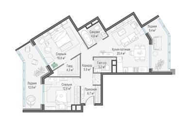 2-BD Apartment Sale, 86.5平方米 at Foriver, Simonovskaya Embankment, 3к1, Moscow, Russia #2 2-BD Apartment Sale, 86.5平方米 at Foriver, Simonovskaya Embankment, 3к1, Moscow, Russia #2