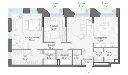 2-BD Apartment Sale, 107.8平方米 at Foriver, Simonovskaya Embankment, 3к1, Moscow, Russia #3 2-BD Apartment Sale, 107.8平方米 at Foriver, Simonovskaya Embankment, 3к1, Moscow, Russia #3