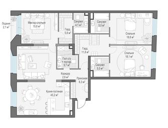 3-BD Apartment Sale, 143.7平方米 at Foriver, Simonovskaya Embankment, 3к1, Moscow, Russia #4