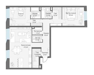 2-BD Apartment Sale, 124.8平方米 at Foriver, Simonovskaya Embankment, 3к1, Moscow, Russia #3 2-BD Apartment Sale, 124.8平方米 at Foriver, Simonovskaya Embankment, 3к1, Moscow, Russia #3