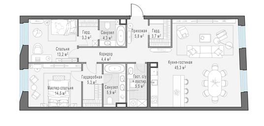 2-BD Apartment Sale, 112.1平方米 at Foriver, Simonovskaya Embankment, 3к1, Moscow, Russia #3 2-BD Apartment Sale, 112.1平方米 at Foriver, Simonovskaya Embankment, 3к1, Moscow, Russia #3
