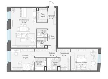 2-BD Apartment Sale, 120.8平方米 at Foriver, Simonovskaya Embankment, 3к1, Moscow, Russia #3