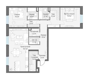 2-BD Apartment Sale, 113.6平方米 at Foriver, Simonovskaya Embankment, 3к1, Moscow, Russia #3