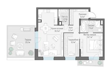 1-BD Apartment Sale, 84.8 sq. m. at Foriver, Simonovskaya Embankment, 3к1, Moscow, Russia #3