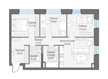 2-BD Apartment Sale, 76.6平方米 at Foriver, Simonovskaya Embankment, 3к1, Moscow, Russia #2 2-BD Apartment Sale, 76.6平方米 at Foriver, Simonovskaya Embankment, 3к1, Moscow, Russia #2