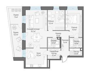 2-BD Apartment Sale, 112.5平方米 at Foriver, Simonovskaya Embankment, 3к1, Moscow, Russia #3