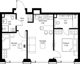 2-BD Apartment Sale, 52.43 sq. m. at SET, Vereyskaya Street, Moscow, Russia #3 2-BD Apartment Sale, 52.43 sq. m. at SET, Vereyskaya Street, Moscow, Russia #3