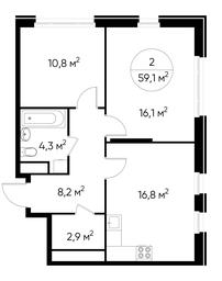 2-BD Apartment Sale, 59.1 sq. m. at Peredelkino Blizhnee, Korneya Chukovskogo Street, 1, Vnukovskoye Settlement, Moscow, Russia #2
