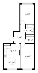 2-BD Apartment Sale, 63.2 sq. m. at Peredelkino Blizhnee, Korneya Chukovskogo Street, 1, Vnukovskoye Settlement, Moscow, Russia #2