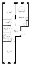 2-BD Apartment Sale, 66.8 sq. m. at Peredelkino Blizhnee, Korneya Chukovskogo Street, 1, Vnukovskoye Settlement, Moscow, Russia #2