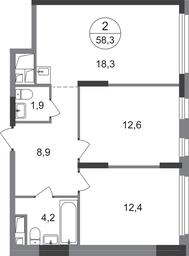 2-BD Apartment Sale, 58.3 sq. m. at Peredelkino Blizhnee, Korneya Chukovskogo Street, 1, Vnukovskoye Settlement, Moscow, Russia #2 2-BD Apartment Sale, 58.3 sq. m. at Peredelkino Blizhnee, Korneya Chukovskogo Street, 1, Vnukovskoye Settlement, Moscow, Russia #2