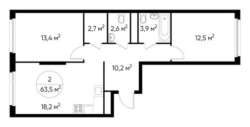 2-BD Apartment Sale, 63.5 sq. m. at Peredelkino Blizhnee, Korneya Chukovskogo Street, 1, Vnukovskoye Settlement, Moscow, Russia #2