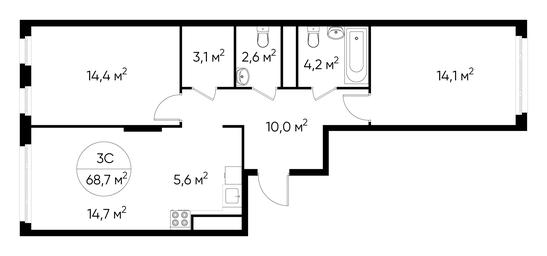 3-BD Apartment Sale, 68.7 sq. m. at Peredelkino Blizhnee, Korneya Chukovskogo Street, 1, Vnukovskoye Settlement, Moscow, Russia #2 3-BD Apartment Sale, 68.7 sq. m. at Peredelkino Blizhnee, Korneya Chukovskogo Street, 1, Vnukovskoye Settlement, Moscow, Russia #2
