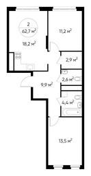 2-BD Apartment Sale, 62.7 sq. m. at Peredelkino Blizhnee, Korneya Chukovskogo Street, 1, Vnukovskoye Settlement, Moscow, Russia #2