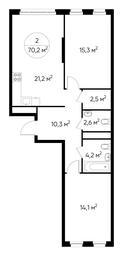 2-BD Apartment Sale, 70.2平方米 at Peredelkino Blizhnee, Korneya Chukovskogo Street, 1, Vnukovskoye Settlement, Moscow, Russia #2