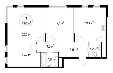 3-BD Apartment Sale, 91.6 sq. m. at Peredelkino Blizhnee, Korneya Chukovskogo Street, 1, Vnukovskoye Settlement, Moscow, Russia #2