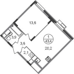 Apartment Sale, 43.4 sq. m. at Rezidentsii Skolkovo, Kashtanovaya ulitsa, 1, rabochiy posyolok Zarechye, Odintsovskiy City District, Moscow Region, Russia #2 Apartment Sale, 43.4 sq. m. at Rezidentsii Skolkovo, Kashtanovaya ulitsa, 1, rabochiy posyolok Zarechye, Odintsovskiy City District, Moscow Region, Russia #2