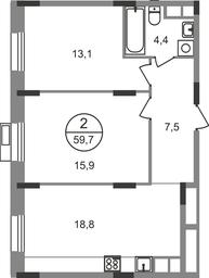 2-BD Apartment Sale, 59.7平方米 at Rezidentsii Skolkovo, Kashtanovaya ulitsa, 1, rabochiy posyolok Zarechye, Odintsovskiy City District, Moscow Region, Russia #2 2-BD Apartment Sale, 59.7平方米 at Rezidentsii Skolkovo, Kashtanovaya ulitsa, 1, rabochiy posyolok Zarechye, Odintsovskiy City District, Moscow Region, Russia #2