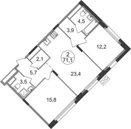 2-BD Apartment Sale, 71.1 sq. m. at Rezidentsii Skolkovo, Kashtanovaya ulitsa, 1, rabochiy posyolok Zarechye, Odintsovskiy City District, Moscow Region, Russia #2