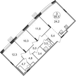 3-BD Apartment Sale, 85.4 sq. m. at Rezidentsii Skolkovo, Kashtanovaya ulitsa, 1, rabochiy posyolok Zarechye, Odintsovskiy City District, Moscow Region, Russia #2
